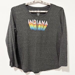 State of Mine Indiana Graphic‎ Long Sleeve Shirt Womens Size XXL Gray Rainbow